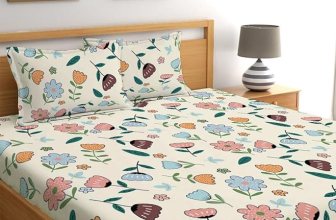 LOOMLYFE 300 TC Cotton Feel Glace Cotton Elastic Fitted Printed Queen Size Double Bed Bedsheet with 2 Pillow Covers