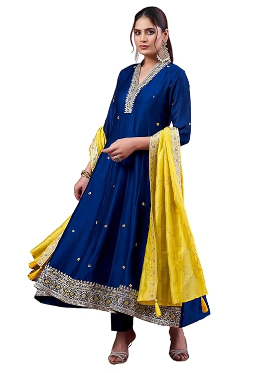Latest Deal On MOKOSH Women's Silk Embroidered Kurta Pant Dupatta Set - Dealsified