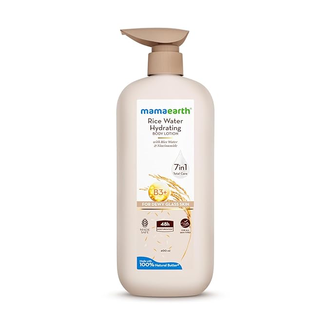 Latest Deal On Mamaearth Rice Water Hydrating Body Lotion with Rice Water & Niacinamide for Dewy Glass Skin - Dealsified