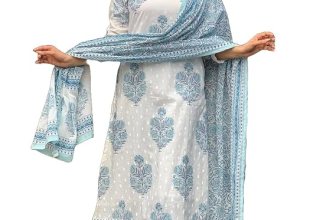 Nermosa Women Cotton Block Printed Kurta Pant With Dupatta