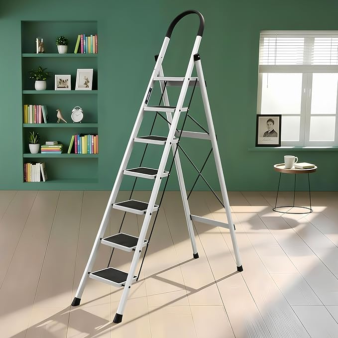 Latest Deal On Plantex Ladder for Home 7 Steps/Foldable Ladder with Anti-Skid Wide Steps - Dealsified
