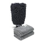 SOFTSPUN Microfiber Single Side 1 Piece Chenille Glove,1700 GSM Grey+20X30cm Cleaning Wipe 2Pcs