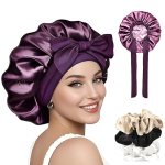 Silk Bonnet for Hair with 3 Scrunchies, Adjustable Hair Cap for Sleeping