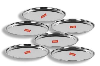 Sumeet Stainless Steel Plates – Set of 6, Steel