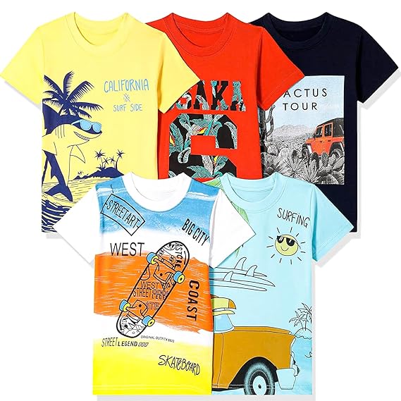 Latest Deal On T2F Boy's Cotton Printed Regular Fit T-Shirt(Pack of 5) - Dealsified