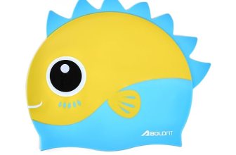 Boldfit DinoSplash Kids Swimming Cap Fun Yellow & Blue Dinosaur Theme Non-Slip Silicone Swim Cap