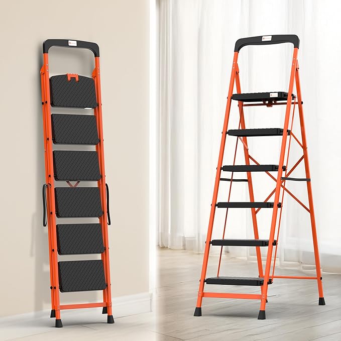 Latest Deal On BonKaso Climb Easy 6 Step Heavy Duty Foldable Steel Kitchen Ladder for Home - Dealsified
