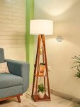 Crosscut Furniture Wooden Floor Lamp with Shelf (Cotton White)