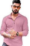 KAJARU Men’s Polyester Blend T Shirt with Spread Collar Neck Line Zipper Closure Full Sleeves