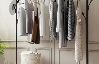 Lukzer | Freestanding Metal Cloth Stand with Bottom Storage Shelf & Coat Hanger