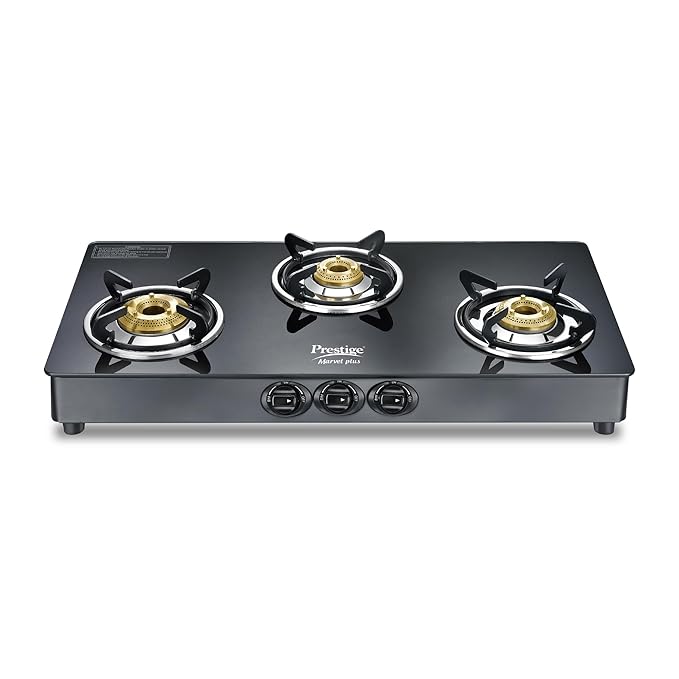 Latest Deal On Prestige Marvel Plus 3 Burner GTM-03-Black Glass Top Gas Stove - Dealsified