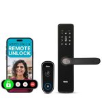 Qubo Smart Door Lock Essential (Black) with Video Call Doorbell Connect