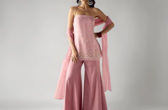 FIORRA Women Light Pink Crush Organza Hand Work Straight Kurta Set with Dupatta