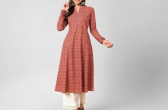 FIORRA Womens Cotton Regular Fit Floral Printed A-Line Kurta
