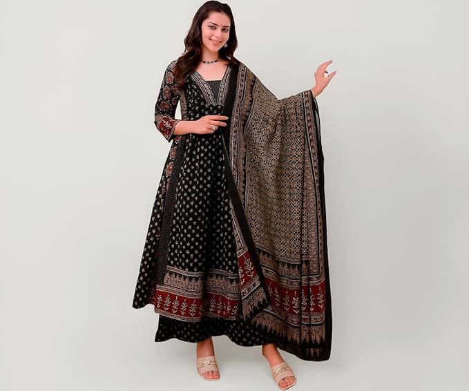 Latest Deal On KLOSIA Women's Rayon Printed Anarkali Kurta and Pant with Dupatta Set - Dealsified