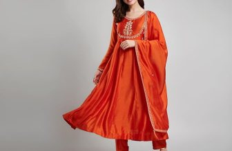 MOKOSH Women’s Silk Embroidered Anarkali Kurta and Pant with Dupatta Set