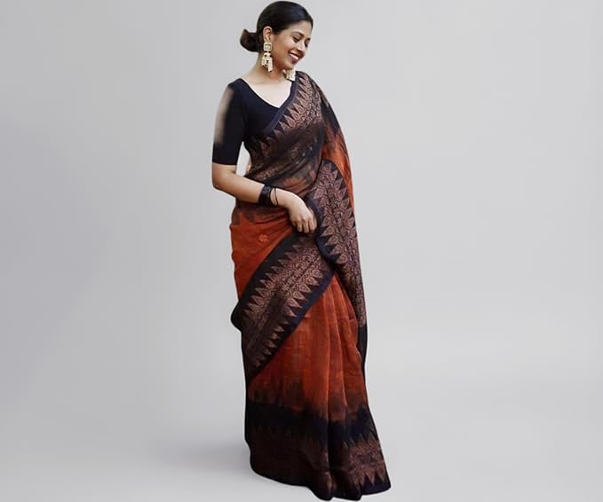 Latest Deal On SGF11 Women's Kanjivaram Soft Cotton Linen Silk Saree With Blouse Piece - Dealsified