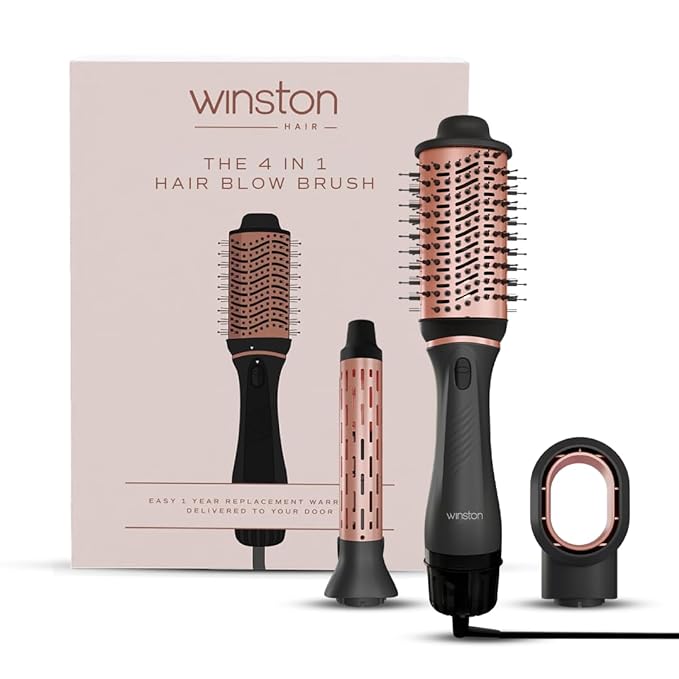Latest Deal On WINSTON 4 in 1 Hair Styling Blow Brush Grey – Blow Dryer, Curling Iron, & Volumizing Brush - Dealsified