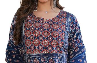 Amayra Women’s Pure Cotton Printed Straight Kurta Set with Palazzo Pants & Dupatta