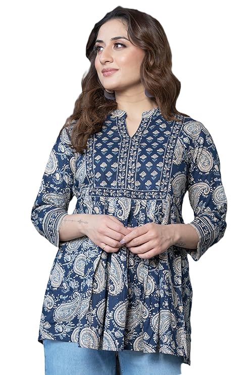Arayna Women's Pure Cotton Paisley Printed Tunic Top – Comfortable Everyday Wear Latest Deal On Arayna Women's Pure Cotton Paisley Printed Tunic Top – Comfortable Everyday Wear - Dealsified