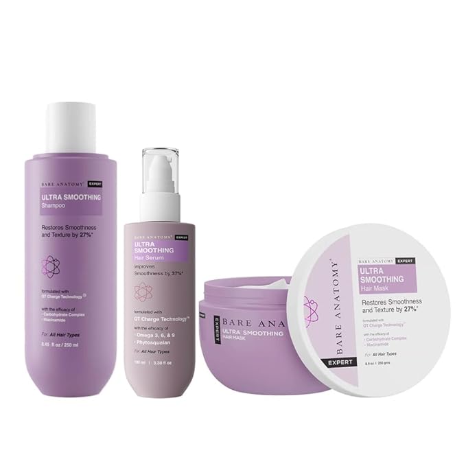 Latest Deal On Bare Anatomy Ultra Smoothing Shampoo + Hair Mask + Serum Kit - Dealsified