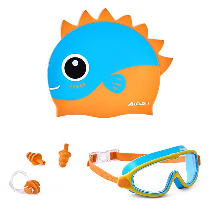 Latest Deal On Boldfit Dino Theme Kids Swimming Set, 5-in-1 Combo with Silicone Swim Cap - Dealsified