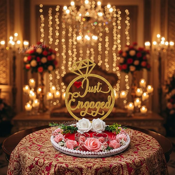 Latest Deal On Divyakosh Just Engaged Red MDF Engagement Ring Holder Tray 8x9 inch - Dealsified