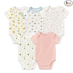 MOM’S HOME Soft Organic cotton Unisex New Born Baby Onesie/BodySuit | 0-3 Months | Pack of 5