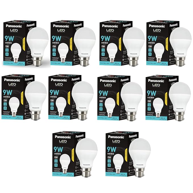 Latest Deal On Panasonic Dura Saver 9W Bulb, B22 LED Bulb Base For Home & Office, 1 Year Warranty, Energy Efficiet, 6500K Cool Daylight (Pack of 10) - Dealsified