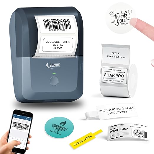 Latest Deal On SEZNIK Tej Bluetooth Mini Thermal Label Printer for Business Office Home - Dealsified