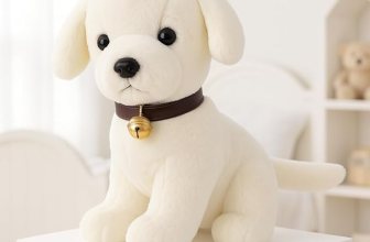 Storio Soft Plush White Puppy Stuffed Animal with Bell Collar