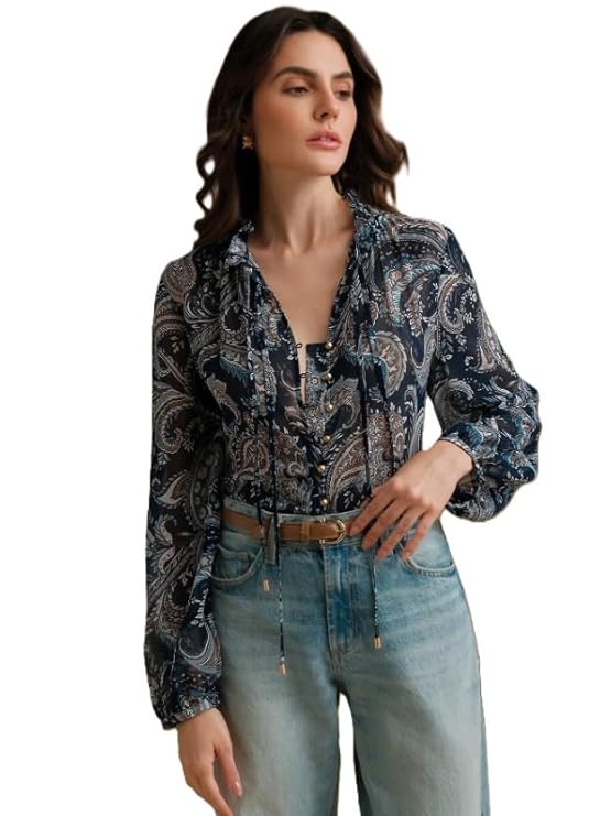 Latest Deal On Women Shirt ||Women Top || Cecily Paisley-Trim Button-Front Shirt - Dealsified
