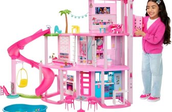 ​Barbie Dreamhouse, Pool Party Doll House with 75+ Pieces and 3-Story Slide, Pet Elevator and Puppy Play Areas