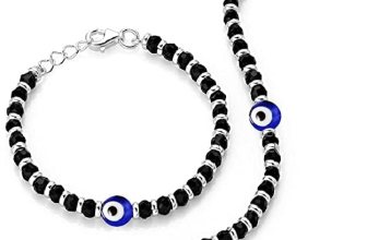 ARTIFICIAL TREE Exclusive German Silver Charm Evil Eye Nazariya Bracelet with Black & Silver Beads (Crystal) for Baby Boys & Girls