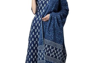 Amayra Women’s Cotton Printed Straight Kurta with Palazzos and Dupatta Set