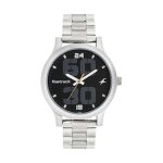 Fastrack Bold Quartz Analog Black Dial Silver Stainless Steel Strap Watch for Guys