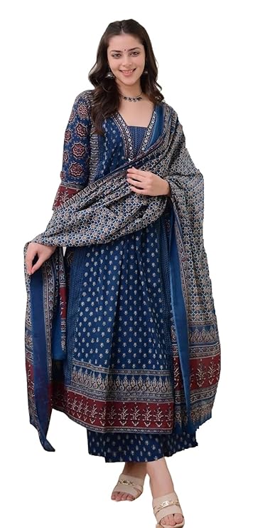 Latest Deal On KLOSIA Women's Rayon Printed Anarkali Kurta and Pant with Dupatta Set - Dealsified
