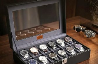 LEDO Men’s and Women’s Watch Box Holder Organizer Case In 12 Slots of watches In PU Leather with Black & Gray