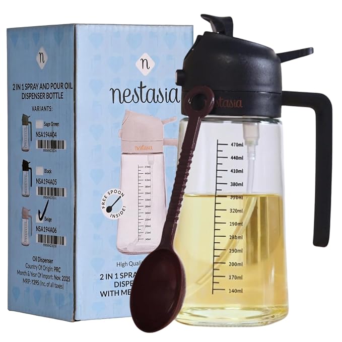 Latest Deal On Nestasia 2 in 1 Oil Sprayer & Dispenser Glass Bottle for Kitchen (470ml) - Dealsified