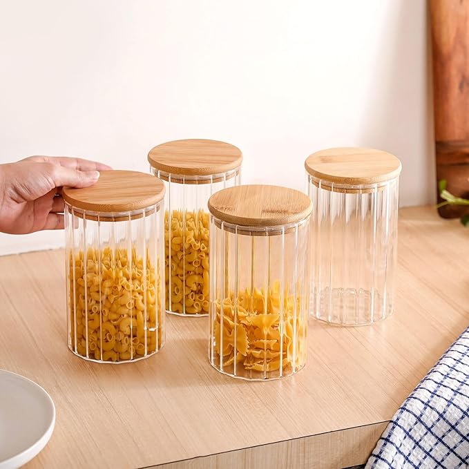 Latest Deal On Nestasia Ribbed Airtight Kitchen Storage Glass Jar Set of 4 - Dealsified