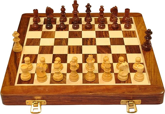 Latest Deal On PALM ROYAL HANDICRAFTS 10 Inches Wooden Handmade Foldable Magnetic Chess Board Set - Dealsified