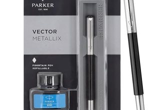 Parker Vector Mettalix Chrome Trim Fountain Pen with Quink Ink Bottle – Blue