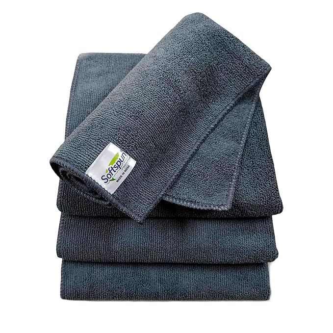 Latest Deal On SOFTSPUN Microfiber Cloth - 4 pcs - 40x40 cms - 340 GSM Grey - Dealsified