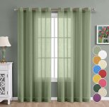 THE LINEN COMPANY Cotton Linen Solid Sheer Window Curtain Set With Steel Eyelet Rings- 5 Feet (Avocado Green- Set Of 2)