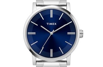 TIMEX Analog Watch for man with Blue Round Dial & Silver Stainless Steel Bracelet Band Water Resistant Men’s Wrist Watches