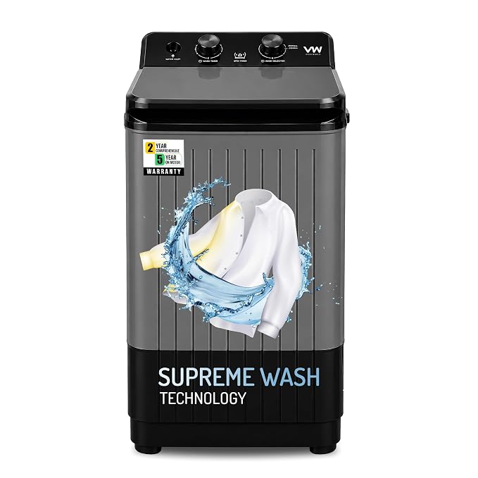 Latest Deal On VW 8.5 kg semiautomatic Top Load Washer Only with Powerful Wash, V8 Supreme Wash, Black/Grey - Dealsified