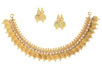 ZENEME Jewellery Set Gold Plated Laxmi Temple Coin Necklace Set With Earrings Jewellery For Women & Girls