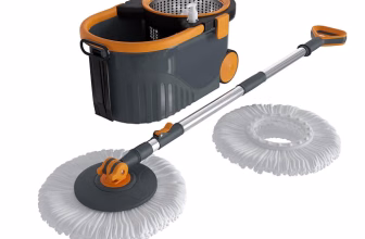 Bonkaso Spin Mop with Stainless Steel Wringer & Big Wheels
