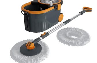 Bonkaso Spin Mop with Stainless Steel Wringer & Big Wheels | 360° Rotating Mop, Adjustable Handle