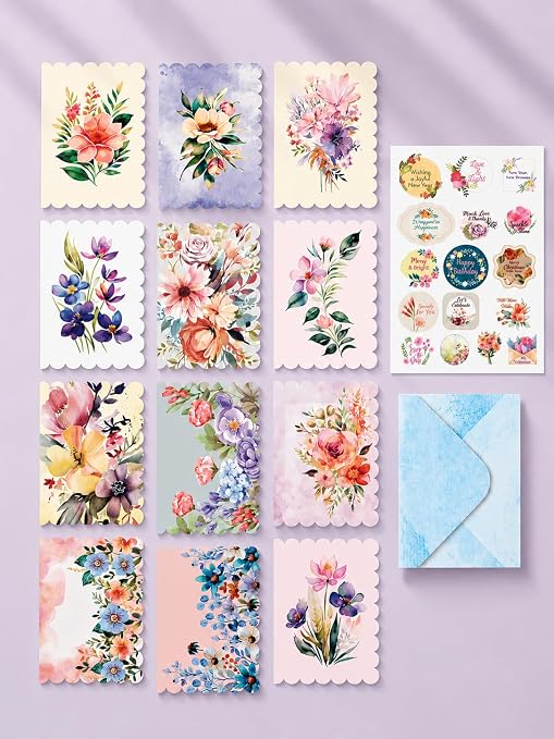 Latest Deal On DOODLE Floral Blank Notecards with Envelopes – Set of 24 Mini Greeting Cards with 24 Envelopes & 48 Stickers - Dealsified